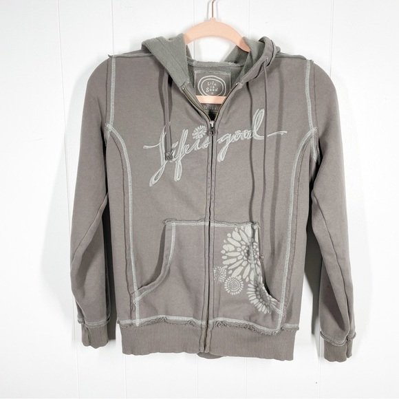 Life Is Good Tops - Life is Good Floral Full Zip Gray Long Sleeve Hoodie Size Extra Small